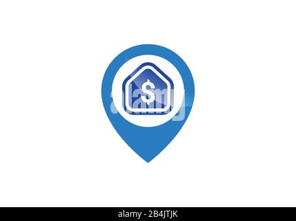 Symbol für den Standort des Hauses. Symbol für die Silhouette des Kartenzeigers. Immobilien-Pinpoint. Haus in der Nähe. Stock Vektor