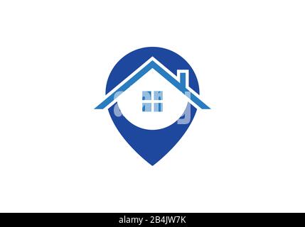 Symbol für den Standort des Hauses. Symbol für die Silhouette des Kartenzeigers. Immobilien-Pinpoint. Haus in der Nähe. Stock Vektor