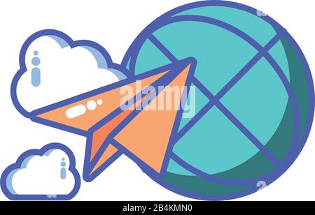 Welt mit Papierebene auf weißem Hintergrund Vektorgrafiken Stock Vektor