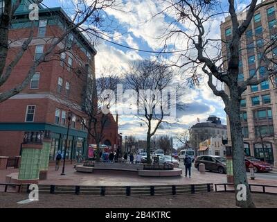 Cambridge MA USA - ca. märz 2020 - Central Square in Cambridge MA Stockfoto