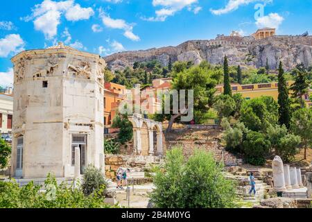 Überreste der römischen Agora und des Turms der Winde, Athen, Griechenland, Europa, Stockfoto