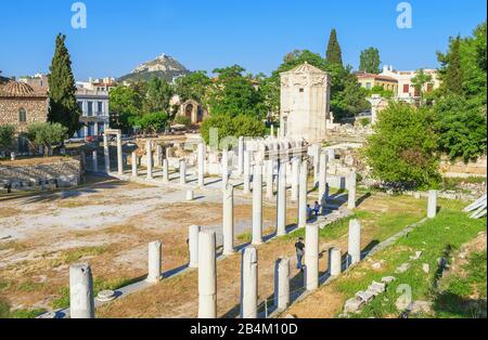 Überreste der römischen Agora und des Turms der Winde, Athen, Griechenland, Europa, Stockfoto
