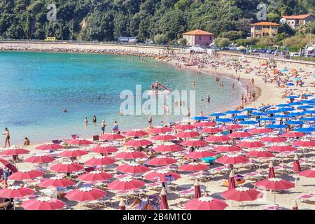 Strand, Erhöhte Ansicht, Lerici, La Spezia, Ligurien, Italien, Stockfoto