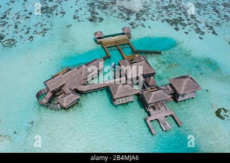 Luftaufnahme von Ferienhäuser Insel Lankanfushi, North Male Atoll, Malediven, Indischer Ozean Stockfoto
