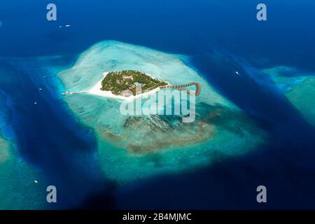 Ferienhäuser Insel Alimatha, Felidhu Atoll, Malediven, Indischer Ozean Stockfoto
