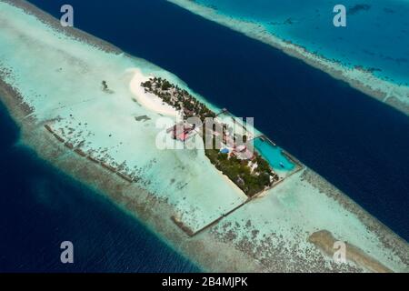 Ferienhäuser Insel Das Ranveli, Ari Atoll, Malediven, Indischer Ozean Stockfoto
