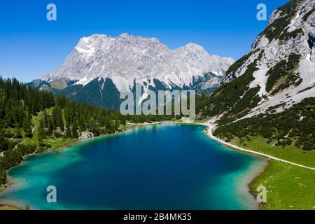 Seebensee auf die Zugspitze, Ehrwald, Tirol, Österreich Stockfoto