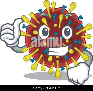 Cooler Corona-Virus-Molekular-Cartoon-Stil, der die Daumen nach oben drückt Stock Vektor