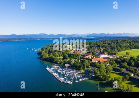 Bernried am Starnberger See, Starnberger See, Fünfseenland, Pfaffenwinkel, Alpenkette, Luftbild, Oberbayern, Bayern, Deutschland Stockfoto