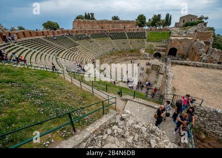 Theater Antico di Taormina, Amphitheater, Ruine des antiken Theaters Taorminas, Taorminas, Süditalien, Europa, Sizilien, Italien Stockfoto