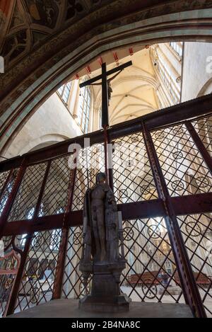 Deutschland, Sachsen-Anhalt, Magdeburg, Dom zu Magdeburg, Blick auf den Heiligen Mauritius, Alabasterfigur auf dem Flügelaltar der Turmhalle. (1520 wurde de Stockfoto