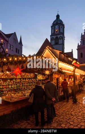 Meißen, Platz Markt, Weihnachtsmarkt, Kirche Frauenkirche, Sachsen, Deutschland Stockfoto