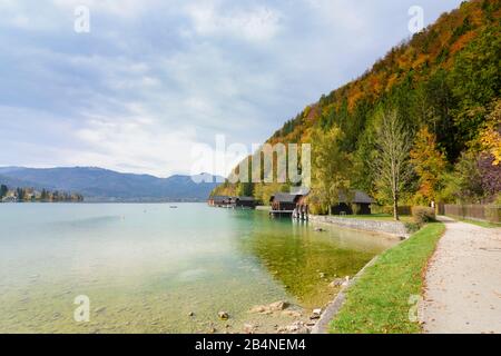 Strobl, Wolfgangsee, Badehütten im Salzkammergut, Salzburg, Österreich Stockfoto