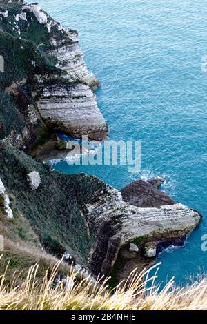 Fécamp ist eine französische Stadt an der Cote d-'Albatre. Im Departement Seine-Maritime in der Region Normandie. Sie liegt auf Meereshöhe direkt am Ärmelkanal zwischen Dieppe und Le Havre. Stockfoto