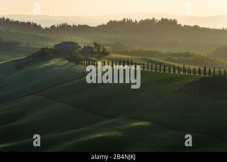 Hügelige Landschaft, Crete Senesi, Toskana, Italien Stockfoto