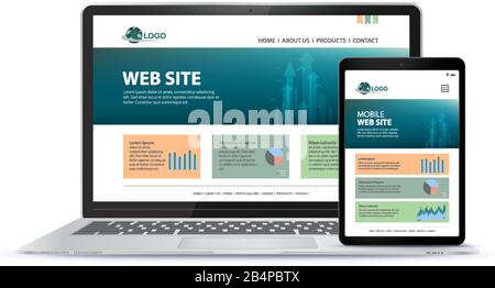 Responsive Website-Design mit Laptop-Computer und Tablet-Computer Bildschirm-Vektor-Illustration. Stock Vektor