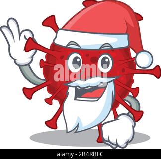 Betacoronavirus in Santa Cartoon Character Design mit OK Finger Stock Vektor