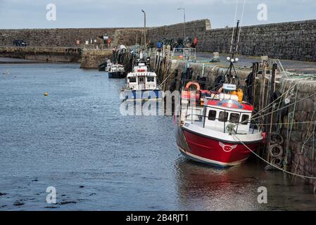 Mullaghmore, Irland - 23. Februar 2020: Fischerboote im Mullaghmore Harbour Stockfoto