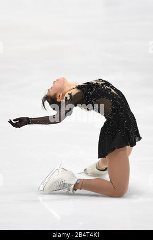 Tallinn, Estland. März 2020. Mana KAWABE aus Japan, während Der "Ladies Free Practice" bei den ISU World Junior Figure Skating Championats 2020 in der Tondiraba-Eishalle, am 07. März 2020 in Tallinn, Estland. Kredit: Aflo Co. Ltd./Alamy Live News Stockfoto