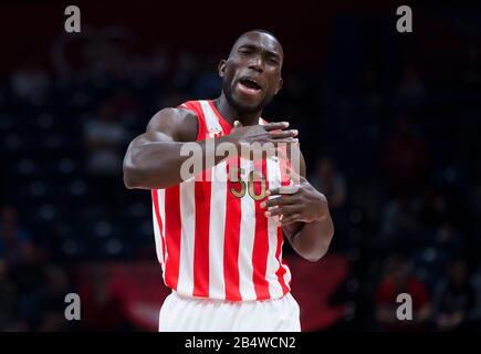 Belgrad, Serbien. März 2020. Michael Ojo von Crvena Zvezda mts Belgrad reagiert. Kredit: Nikola Krstic/Alamy Live News Stockfoto