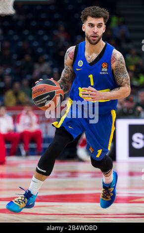 Belgrad, Serbien. März 2020. Scottie Wilbekin von Maccabi Fox Tel Aviv fährt zum Korb. Kredit: Nikola Krstic/Alamy Live News Stockfoto