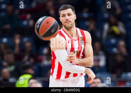 Belgrad, Serbien. März 2020. Billy Baron von Crvena Zvezda mts Belgrad passiert den Ball. Kredit: Nikola Krstic/Alamy Live News Stockfoto