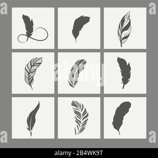 Vektor-Set mit grauem Feder-Logo Stock Vektor