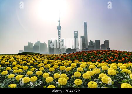 Morgenlandschaft des bunds, huangpu Flussufer, shanghai City View Hintergrund Stockfoto