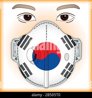 Antivirale Maske zum Virenschutz mit Südkorea-Flagge, Vektordarstellung Stock Vektor