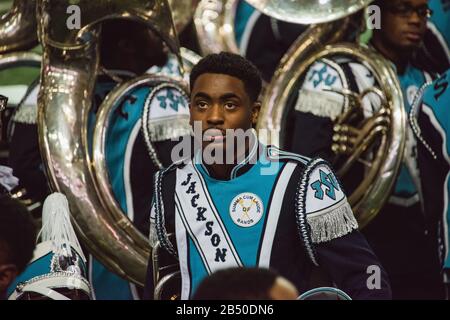Die Honda Battle of the Bands bringt die besten HBCU-Marching Bands, Tanzteams und Drum Majors für eine Ausstellung im Georgia Dome in Atlanta. Stockfoto