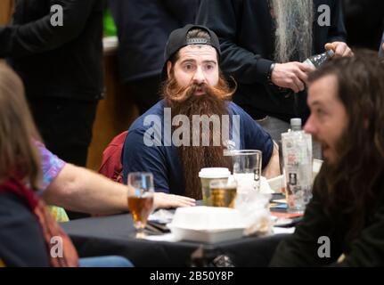 Shane Hazelgrave während des Yorkshire Beard Day 2020 im Grand Hotel in Scarborough, North Yorkshire. Stockfoto