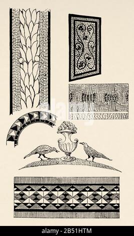 Mittelalter. Architektur in Italien. Details der italienischen Architektur, Mosaiken. Alte Gravurillustration aus dem Buch Historia Universal von Cesar Can Stockfoto