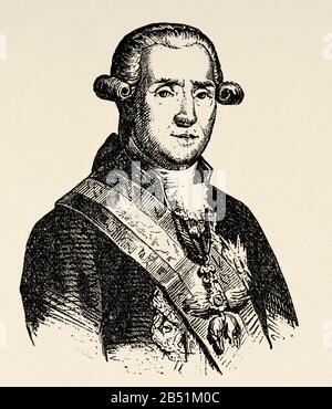 Porträt von José Moñino y Redondo, 1. Graf von Floridablanca (Murcia 1728 - Sevilla 1801a). Spanischer Politiker, Staatssekretär und Amtsleiter Stockfoto