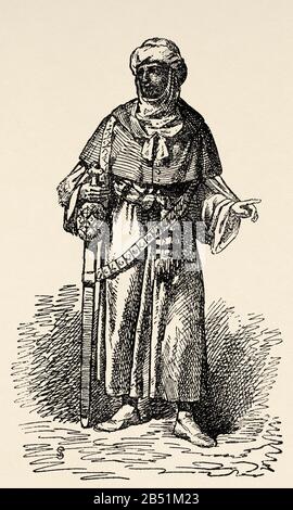 Moslemisch-maurischer Ritter des Adels. Alte Gravur des Buches Historia de España von Alfredo Opisso 1885 Stockfoto