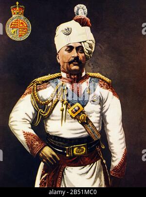 Farbportrait von Oberstleutnant Sir Pertab Singh (25-1922) war ein Berufsoffizier der britischen indischen Armee, Maharaja vom Fürstenstaat Stockfoto