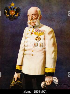 Farbporträt von Franziskus Joseph I. von Österreich. Franz Joseph I. (Wien 1830 - 1916), war Kaiser von Österreich, König von Ungarn und König von Böhmen. Zuerst Stockfoto