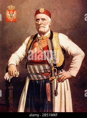 Farbporträt von Nicholas i Mirkov Petrović-Njegoš (* zwischen 1841 und 1921) war der einzige König von Montenegro, auch ein Dichter, eine Volkshymne von Montenegro, ist einer Stockfoto