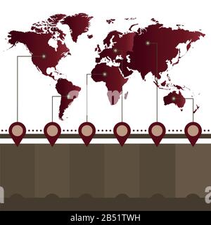 Infografik-Weltkarten und einzelne Kontinente sind leer Stockfoto