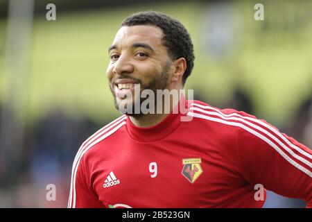 London, Großbritannien. März 2020. Troy Deeney von Watford lächelte während des Premier-League-Spiels zwischen Crystal Palace und Watford im Selhurst Park, London am Samstag, 7. März 2020. (Kredit: Jacques Feeney / MI News) Foto darf nur für redaktionelle Zwecke in Zeitungen und/oder Zeitschriften verwendet werden, Lizenz für kommerzielle Nutzung erforderlich Kredit: MI News & Sport /Alamy Live News Stockfoto