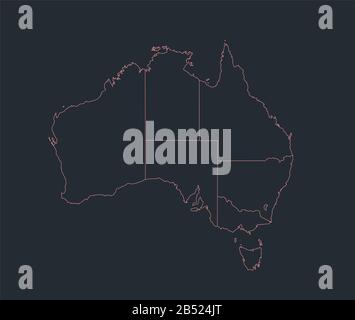 Infografiken Australien Karte Umriss, flaches Design, Farbe blau orange leer Stockfoto