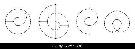 Satz abstrakter geometrischer Symbole, auf weißem Hintergrund gelötet. Schwarze lineare Formen mit Punkten in den Gelenken. Lineare Logos. Zeichen der heiligen Geometrie. Stock Vektor