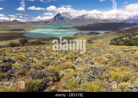 Lago Belgrano und die schneebedeckten Anden, Parque Nacional Perito Moreno, Patagonien Argentina Stockfoto