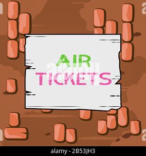 Texteingabe Flugtickets. Geschäftsfoto, auf dem der einzelne präsentiert wird, hat Anspruch auf einen Sitzplatz bei einem Flug auf einem leeren Flugzeugrahmen aus Holzplanke Stockfoto