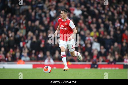 London, Großbritannien. März 2020. Granit Xhaka (A) beim Spiel Arsenal gegen West Ham United English Premier League im Emirates Stadium, London, Großbritannien am 7. März 2020. *nur redaktionelle Verwendung, Lizenz für kommerzielle Nutzung erforderlich. Keine Verwendung bei Wetten, Spielen oder einer einzelnen Club-/Liga-/Spielerpublikationen * Gutschrift: Paul Marriott/Alamy Live News Stockfoto