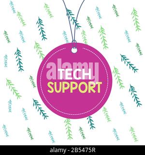 Technischer Support für Handschriftertext. Konzeptfotoberatung und Fehlerbehebungsdienst durch einen runden Emblem-Kreis mit abgerundetem Empt des Herstellers Stockfoto