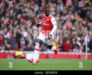 London, Großbritannien. März 2020. Nicolas Pepe (A) beim Spiel Arsenal gegen West Ham United English Premier League im Emirates Stadium, London, Großbritannien am 7. März 2020. *nur redaktionelle Verwendung, Lizenz für kommerzielle Nutzung erforderlich. Keine Verwendung bei Wetten, Spielen oder einer einzelnen Club-/Liga-/Spielerpublikationen * Gutschrift: Paul Marriott/Alamy Live News Stockfoto