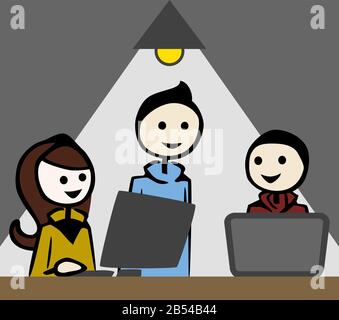 Group man Woman Talking pc Notebook Working LAMP Light by jziprian Stock Vektor