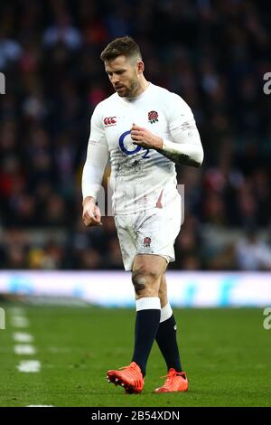 London, Großbritannien. Februar 2020. Elliot Daly von England während der Guinness Six Nations zwischen England und Wales im Twickenham Stadium, London, England am 07. März 2020. (Foto von Mitchell Gunn/Espa-Images) Credit: European Sports Photographic Agency/Alamy Live News Stockfoto