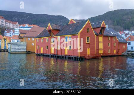 Alte Woddenhäuser in Bergen, Norwegen Stockfoto