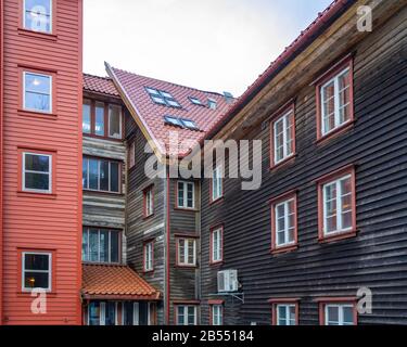 Alte Woddenhäuser in Bergen, Norwegen Stockfoto